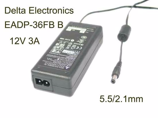 Delta Electronics EADP-36FB AC Adapter 5V-12V 12V 3A, 5.5/2.1mm, 2-Prong, New