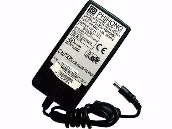 PHIHONG PSA50U-120N AC Adapter 5V-12V 12V 4.2A, 5.5/2.1mm, C14