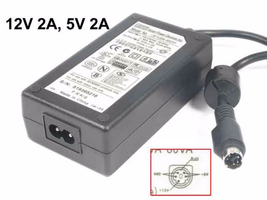 APD / Asian Power Devices DA-34A02 AC Adapter 5V-12V 12V 2A, 5V 2A, 5P, P1 2=5V, P3=12V,