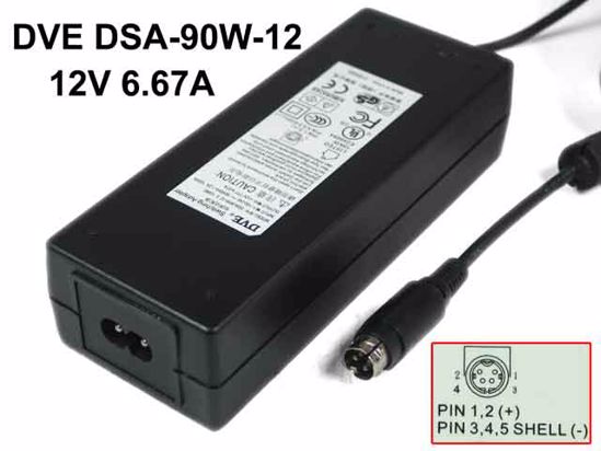 DVE DSA-90W-12 AC Adapter 5V-12V 12V 6.67A, 4-Pin P1 4=V