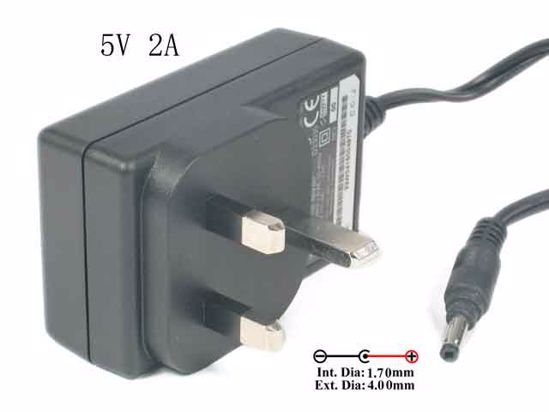 Delta Electronics ADP-10SB AC Adapter 5V-12V 5V 2A, 4.0/1.7mm, UK 3-Pin Plug