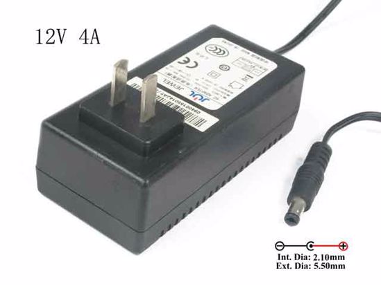 Jewel JS-12040 AC Adapter 5V-12V 12V 4A, 5.5/2.1mm, Barrel Tip, US 2-Pin Plug