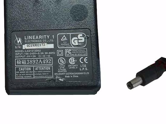 Linearity LAD01512D52 AC Adapter 5V-12V 5V 2A, 5.5mm/2.5mm, US 2-Pin Plug