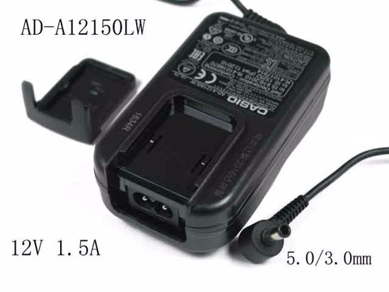 Casio AC To DC (Casio) AC Adapter 5V-12V 12V 1.5A, 5.0/3.0mm With Pin, 2-Prong, New