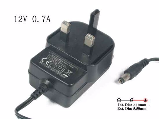 ACP Other Brand AC Adapter 5V-12V 12V 0.7A, 5.5/2.1mm, UK 3-Pin, New