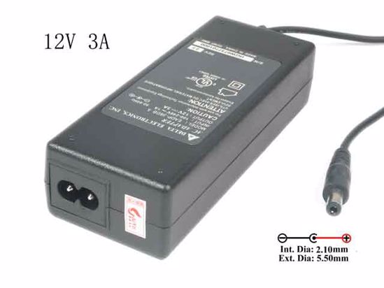 Delta Electronics EADP-36DB AC Adapter 5V-12V 12V 3A, 5.5/2.1mm, 2-Prong, New