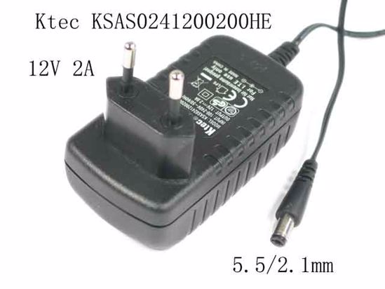 Ktec KSAS0241200200HE AC Adapter 5V-12V 12V 2A, 5.5/2.1mm, EU 2-Pin, New