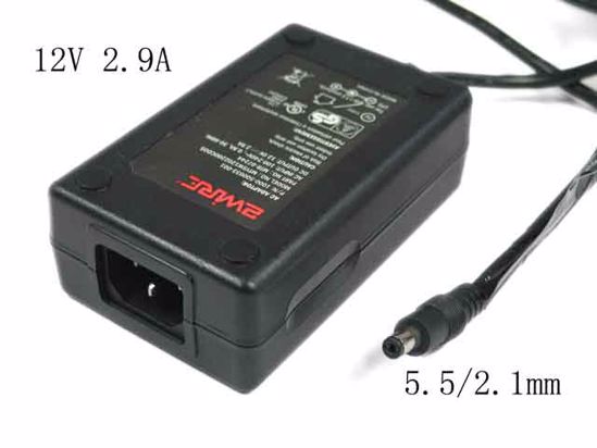 2Wire 1000-500033-001 AC Adapter 5V-12V 12V 2.9A, Barrel 5.5/2.1mm