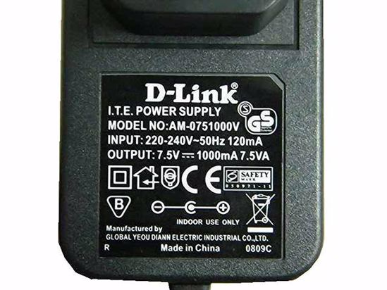 D-Link AM-0751000V AC Adapter 5V-12V 7.5V 1A, 4.8/1.7mm, US 2-Pin, New