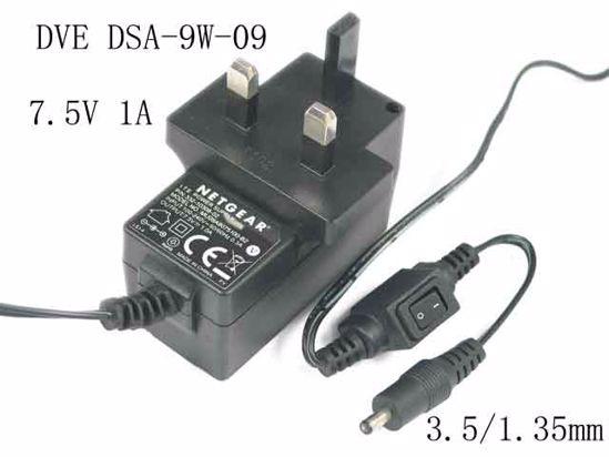 DVE DSA-9W-09 AC Adapter 5V-12V 7.5V 1A, 3.5/1.35mm, UK 3-Pin, New