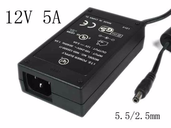 I.T.E Power Supply N60-120500-I1 AC Adapter 5V-12V 12V 5A, 5.5/2.5mm, C14, New