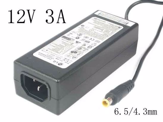 LG Common Item (LG) AC Adapter 5V-12V LCAP07F, 12V 3A, Barrel 6.5/4.3mm With Pin, IEC C1