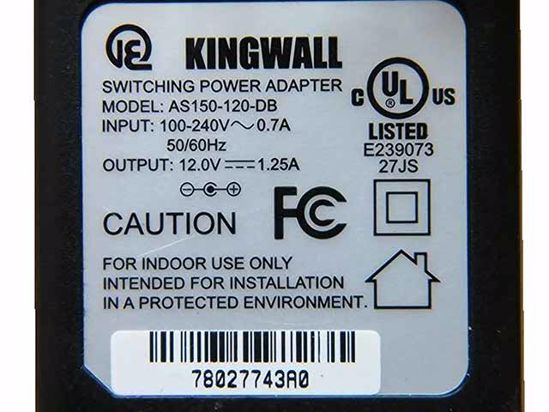 Other Brands kingwall AC Adapter 5V-12V 12V 1.25A, 5.5/2.1mm, US 2-Pin, New