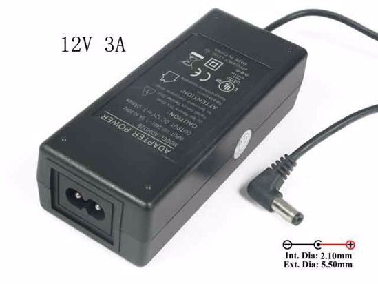 ACP OEM Power AC Adapter 5V-12V 12V 3A, 5.5/2.1mm, 2-Prong, New