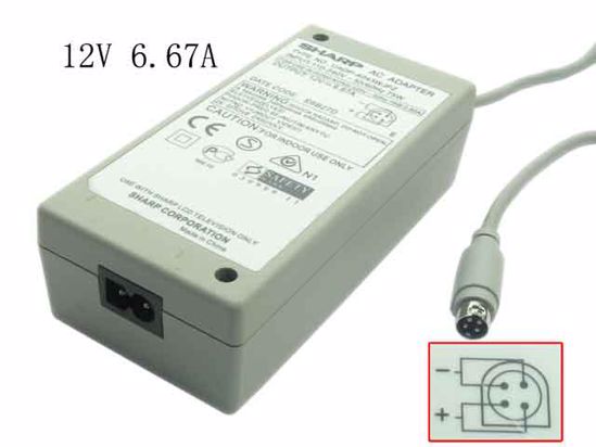 Sharp Common Item (Sharp) AC Adapter 5V-12V 12V 6.67A, 4-Pin Din, 2-Prong, New