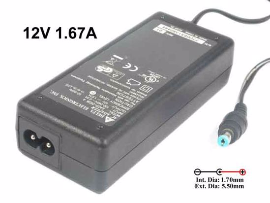 Delta Electronics EADP-20DB AC Adapter 5V-12V 12V 1.67A, 5.5/1.7mm, 2-Prong, New