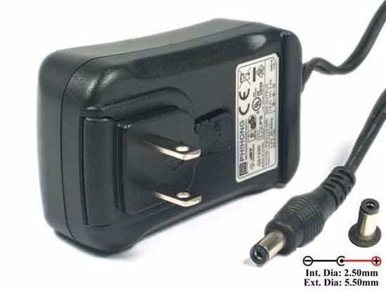 PHIHONG PSA15R-050 AC Adapter 5V-12V 5V 2A, 5.5/2.5mm, US 2-Pin Plug, New