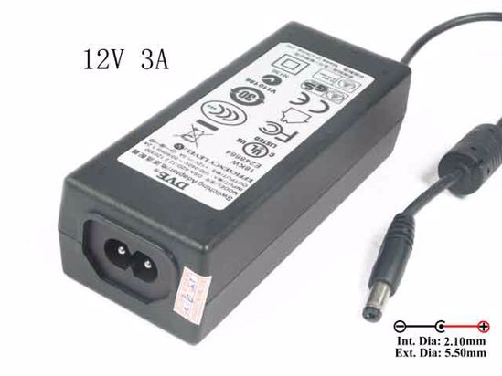 DVE DSA-42D-12 AC Adapter 5V-12V 12V 3A, Barrel 5.5/2.1mm, 2-Prong, New