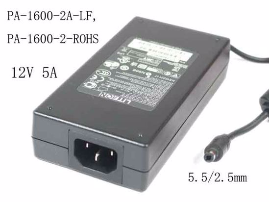 LITE-ON PA-1600-2A-LF AC Adapter 5V-12V 12V 5A, Barrel 5.5/2.5mm, IEC C14, New