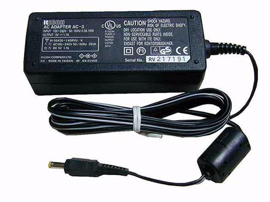 Ricoh AC-3 AC Adapter 5V-12V 5V 1.7A, Tip, 2-Prong