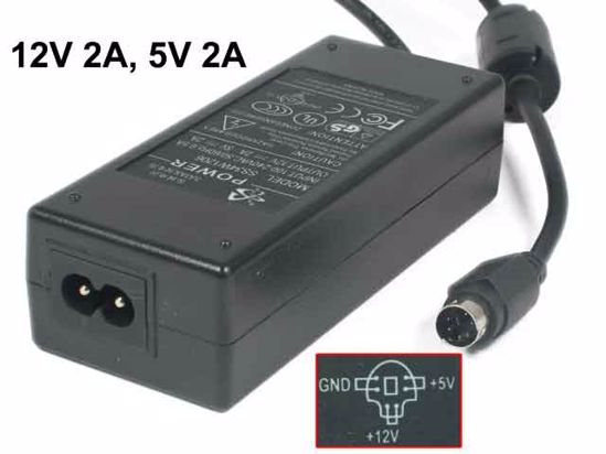 Other Brands POWER-WIN AC Adapter 5V-12V 12V 2A, 5V 2A, 6P, P1 2=5V, P3 4=12V, 2-Prong