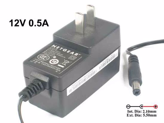 NETGEAR MU08-6120050-A2 AC Adapter 5V-12V 12V 0.5A, Barrel 5.5/2.1mm, US 2-Pin Plug