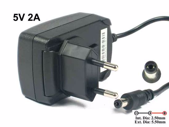 PHIHONG PSC11R-050 AC Adapter 5V-12V 5V 2A, Barrel 5.5/2.5mm, EU 2-Pin Plug