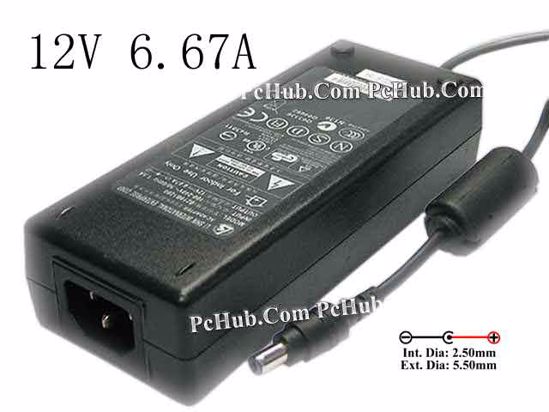 Li Shin 0219B1280 AC Adapter 5V-12V 12V 6.67A, Barrel 5.5/2.5mm, IEC C14