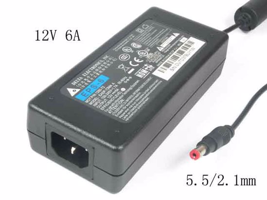 Delta Electronics EADP-72MA AC Adapter 5V-12V 12V 6A, 5.5/2.1mm, C14, New