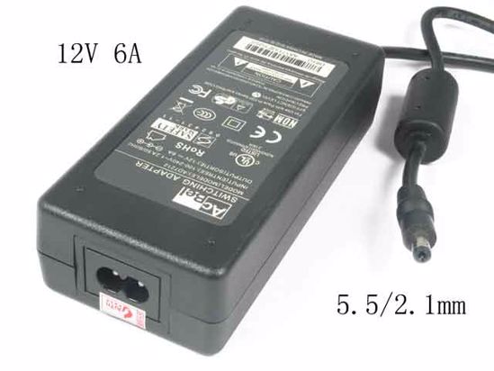 Acbel Polytech AD7212 AC Adapter 5V-12V 12V 6A, 5.5/2.1mm, 2-Prong, New