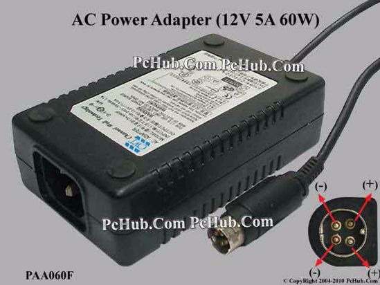 CWT / Channel Well Technology PAA060F AC Adapter 5V-12V 12V 5A, 4P P1 4=