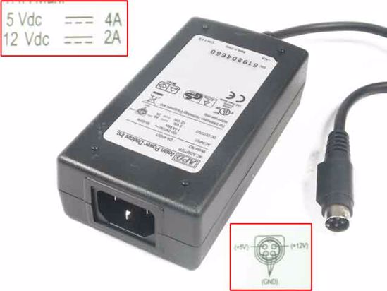 APD / Asian Power Devices DA-45C01 AC Adapter 5V-12V 12V 2A 5V 4A, 4P P1=12V P4=5V, C14,