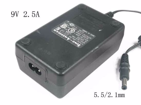 Sino American SA25-09U AC Adapter 5V-12V 9V 2.5A, 5.5/2.1mm, 2-Prong