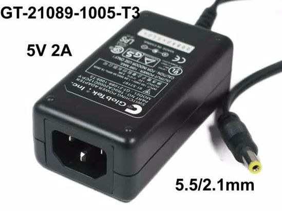 GlobTek GT-21089-1005-T3 AC Adapter 5V-12V GT-21089-1005-T3, 5V 2A, Barrel 5.5/2.1mm, I