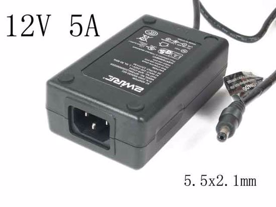 2Wire MTYSW12050000CDOS AC Adapter 5V-12V 12V 5A, 5.5x2.1mm, C14, New