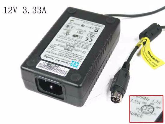 Other Brands CWT AC Adapter 5V-12V PAA040F,12V 3.33A, 4-Pin P1 4=V