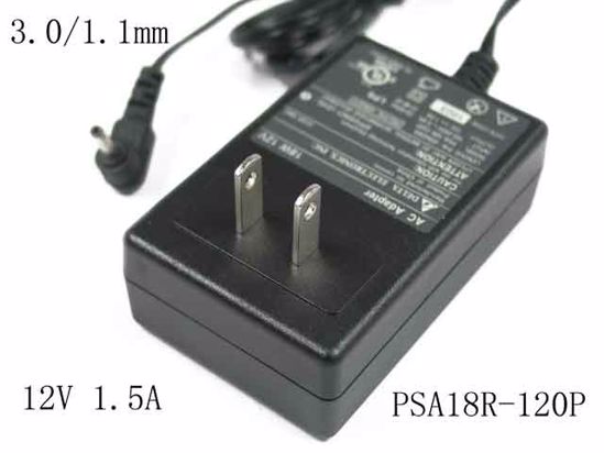 Delta Electronics PSA18R-120P AC Adapter 5V-12V 12V 1.5A, Barrel 3.0/1.1mm, US 2-Pin Plu