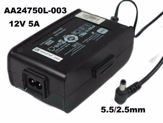 ASTEC AA24750L-003 AC Adapter 5V-12V 12V 5A, Barrel 5.5/2.5mm, 2-Prong