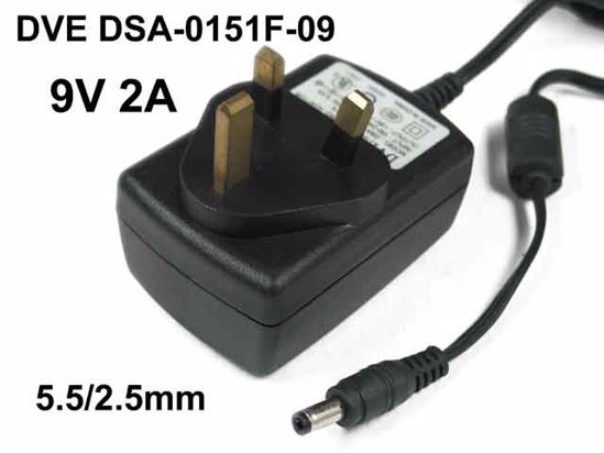 DVE DSA-0151F-09 AC Adapter 5V-12V 9V 2A, Barrel 5.5/2.5mm, UK 3-Pin Plug, DSA-0151F-