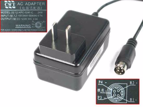 CWT / Channel Well Technology KPC-024F-C AC Adapter 5V-12V 12V 2A, 4P, US 2P