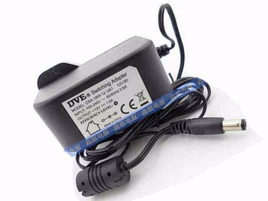 DVE DSA-18W-12 AC Adapter 5V-12V 12V 1.5A, 5.5/2.1mm, UK 3P