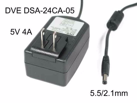 DVE DSA-24CA-05 AC Adapter 5V-12V 5V 4A, 5.5/2.1mm, US 2P