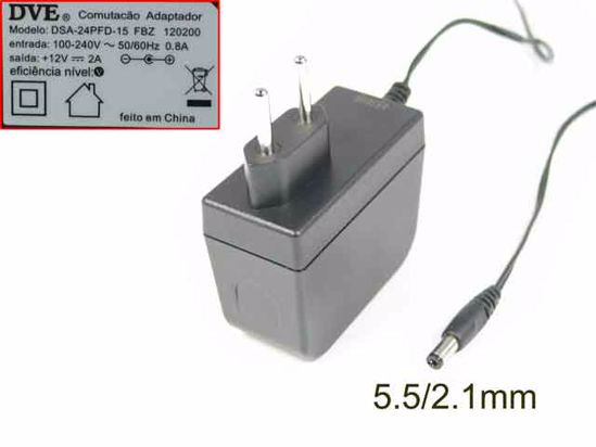 DVE DSA-24PFD-15 AC Adapter 5V-12V 12V 2A, 5.5/2.1mm, EU 2P