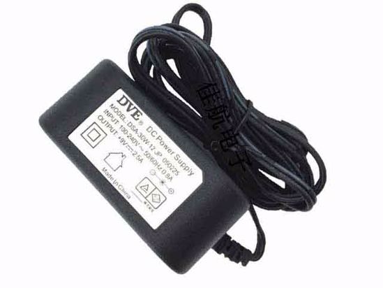 DVE DSA-30W-12 AC Adapter 5V-12V 9V 2.5A, 5.5/2.1mm, US 2P