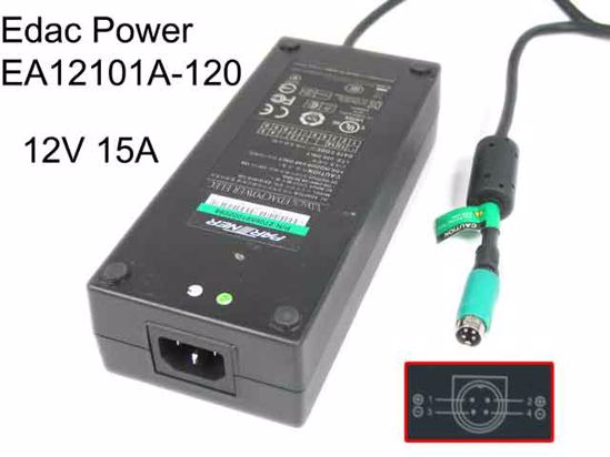 Edac Power EA12101A-120 AC Adapter 5V-12V 12V 15A, 4P P1 4=V