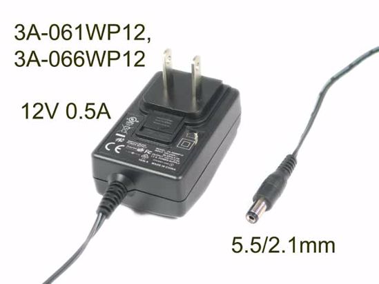 ENG 3A-061WP12 AC Adapter 5V-12V 12V 0.5A, 5.5/2.1mm, US 2P