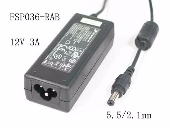 FSP Group Inc FSP036-RAB AC Adapter 5V-12V 12V 3A, 5.5/2.1mm, 3-Prong