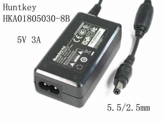 Huntkey HKA01805030-8B AC Adapter 5V-12V 5V 3A, 5.5/2.5mm, 2-Prong, NEW