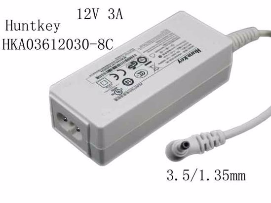 Huntkey HKA03612030-8C AC Adapter 5V-12V 12V 3A, 3.5/1.35mm, 2-Prong