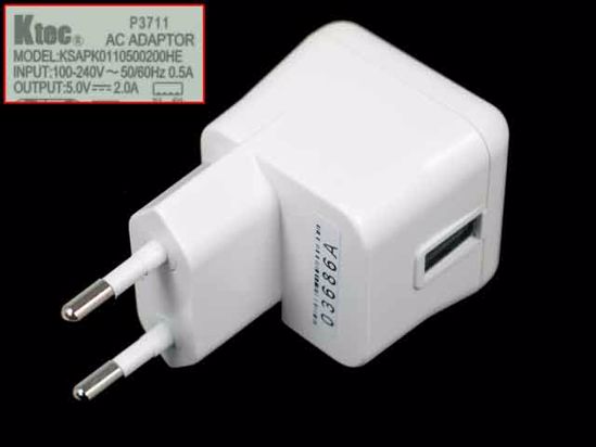 Ktec KSAPK0110500200HE AC Adapter 5V-12V 5V 2A, USB Port, EU 2P